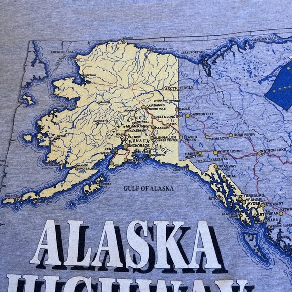 Vintage 90s Alaskan Highway T Shirt Men's Size Large Gray Alaska Map Souvenir - Picture 3 of 11
